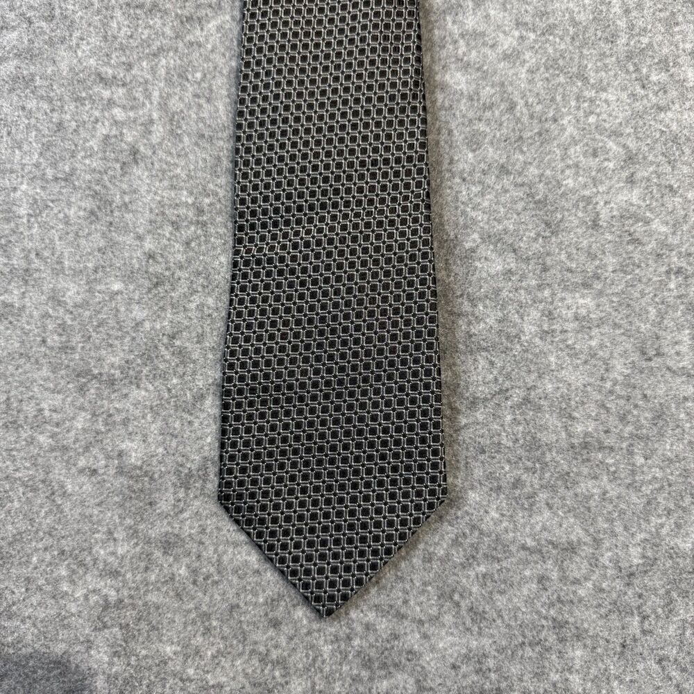 Michelsons London Pure Silk Mens Dress Tie Black/Silver